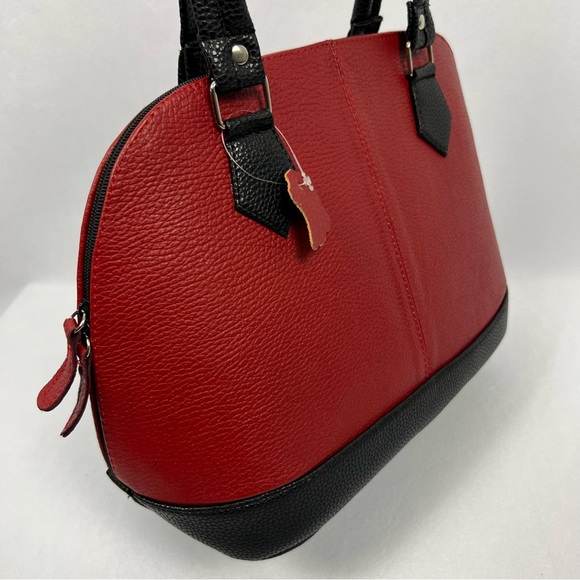 Dome Satchel Handbag Red and Black - Picture 7 of 8